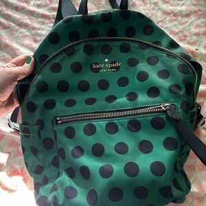 Kate Spade Emerald and Black Polka Dot Backpack